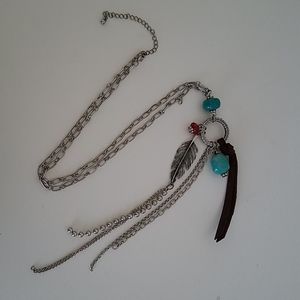 Turquoise bead feather necklace